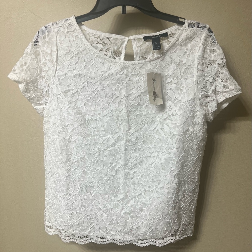Lace Cropped Blouse White Small NWT